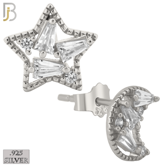925-ES362 - 925 Sterling Silver Star and Moon with CZ Mismatched Stud Earrings image 1