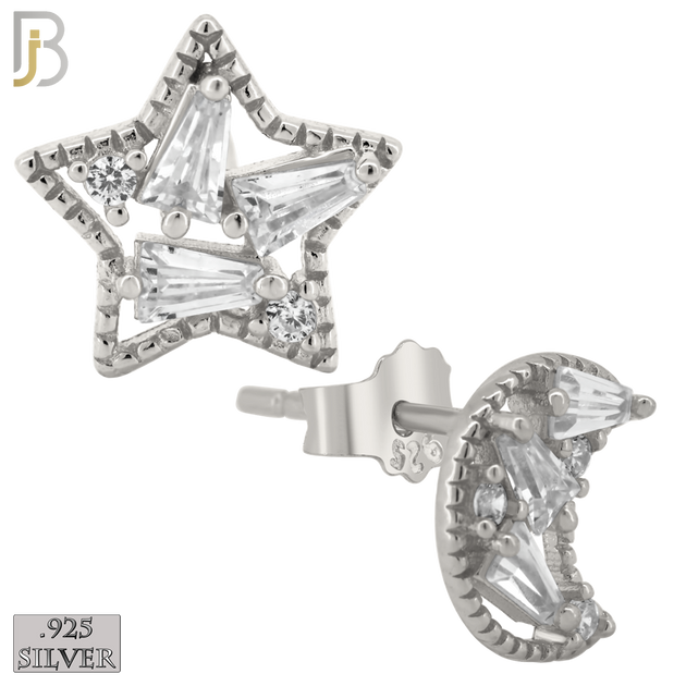 925-ES362 - 925 Sterling Silver Star and Moon with CZ Mismatched Stud Earrings image 1