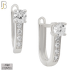 925-ES260 - .925 Sterling Silver Oval Hoops with Round Prong Zircon In top Design Earrings Clip on Lock image 1