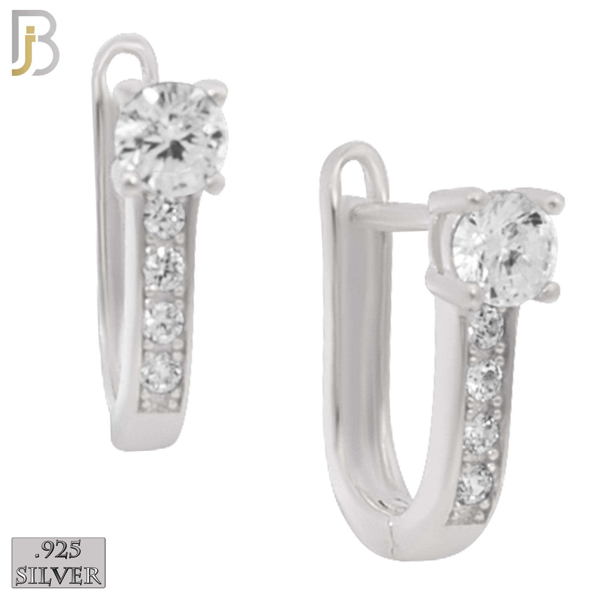 925-ES260 - .925 Sterling Silver Oval Hoops with Round Prong Zircon In top Design Earrings Clip on Lock image 1