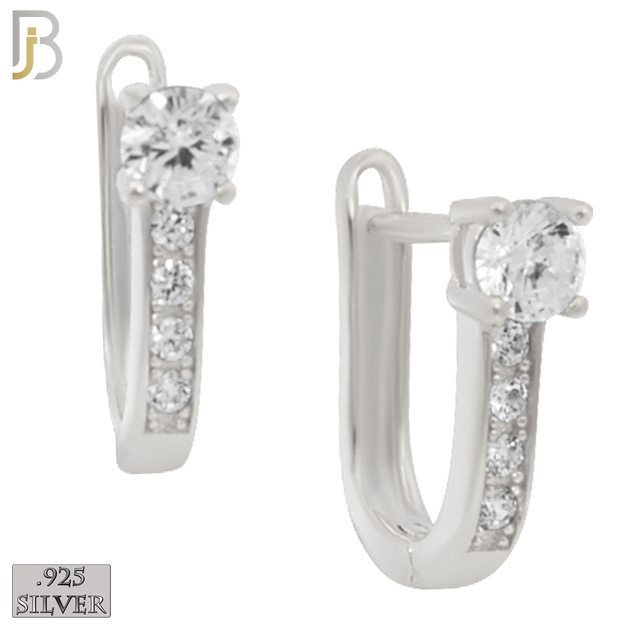 925-ES260 - .925 Sterling Silver Oval Hoops with Round Prong Zircon In top Design Earrings Clip on Lock image 1