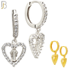 ES509 - 316L Stainless Steel Dangling Virgin Mary Studded Hollow Heart Huggies Earrings image 0