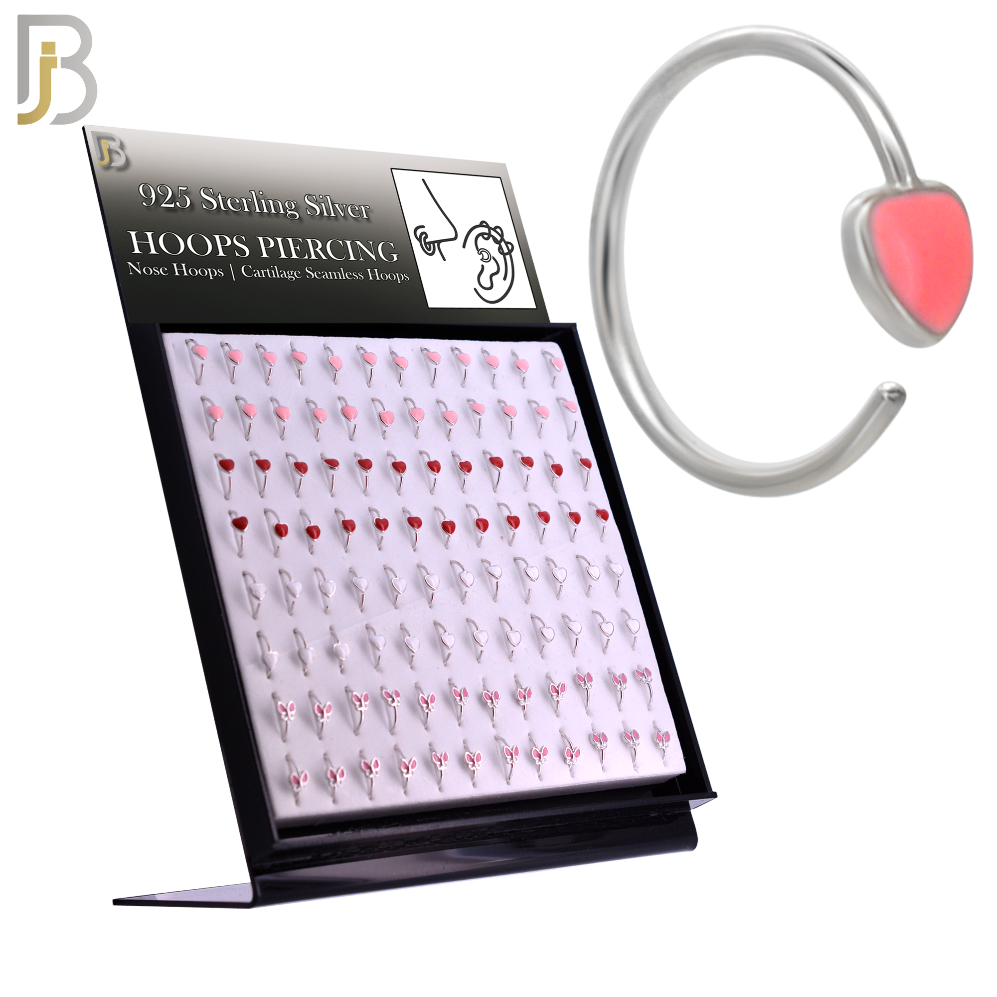 925-PK-CT133M2-96 - 925 Silver Hoops Heart & Butterfly Enamel - Pack of 96 pcs image 0