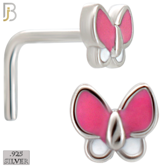 925-NR123LSP - 925 Silver Nose L Shape Butterfly Shape with Pink\White Enamel - Pack of 6 image 0