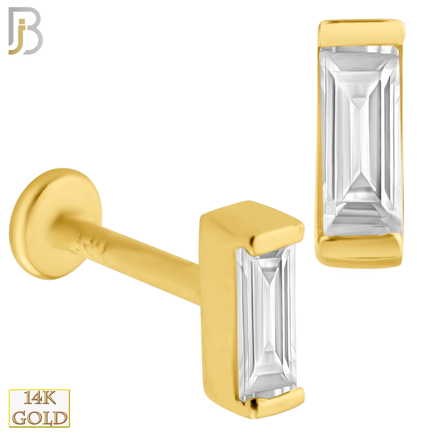 14-LB39 - 14k Gold Baguette Shaped CZ in Channel Setting Labret image 0