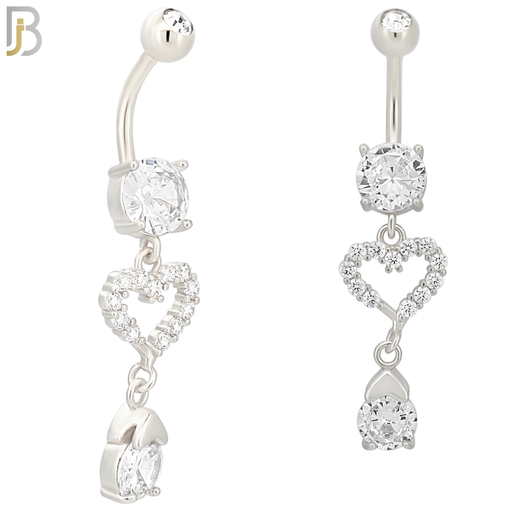 N095  - 316L Stainless Steel Round Zircon with Dangling Heart with Zircon Belly Ring image 1