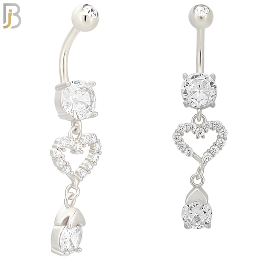 N095  - 316L Stainless Steel Round Zircon with Dangling Heart with Zircon Belly Ring image 1