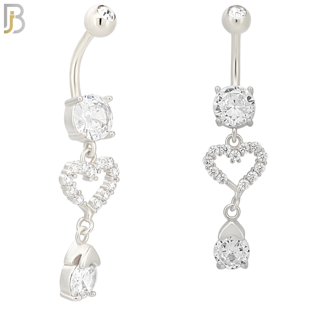 N095  - 316L Stainless Steel Round Zircon with Dangling Heart with Zircon Belly Ring image 1