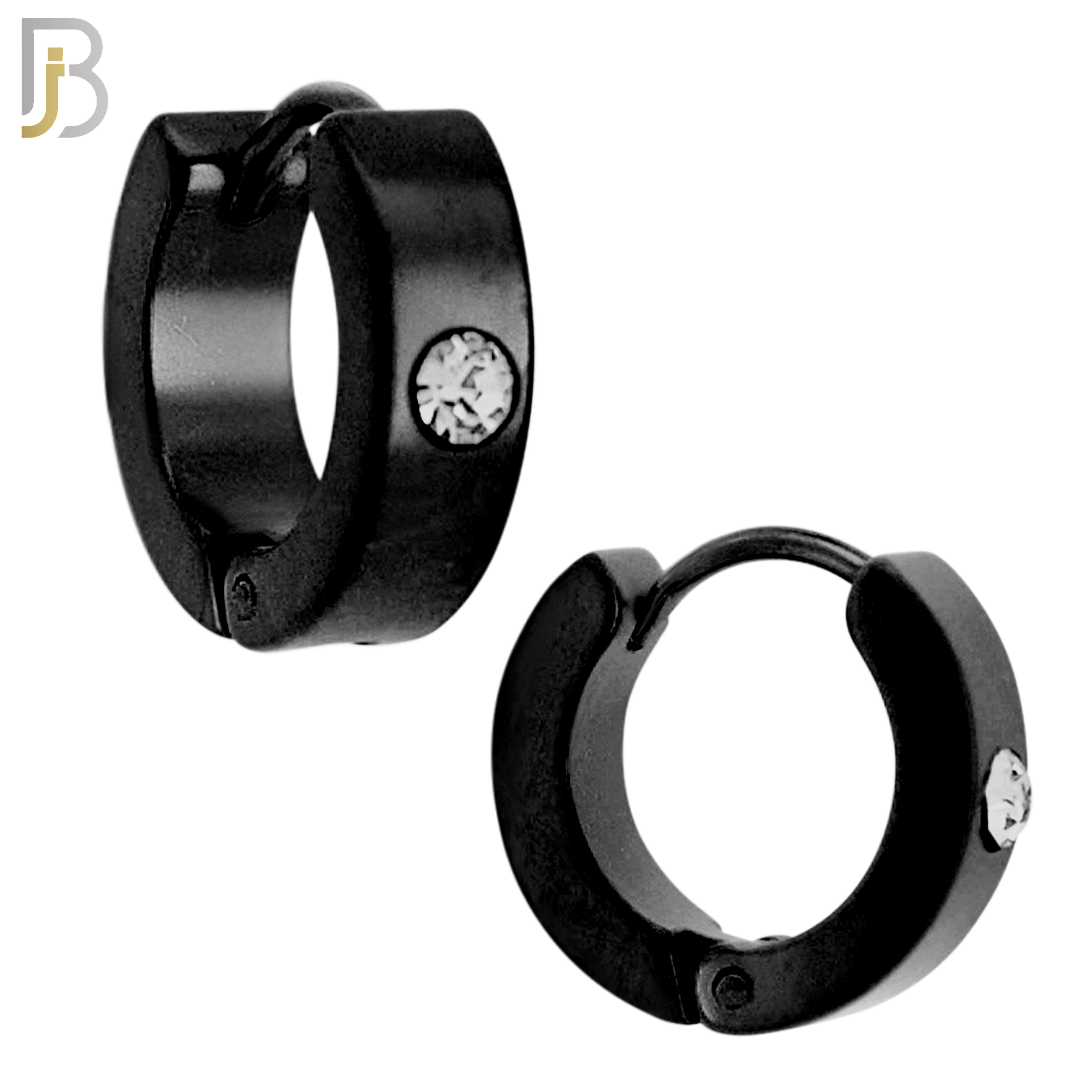 ES116K - 316L Black Plated Stainless Steel Plain Huggies with Single Zircon Clip On image 2