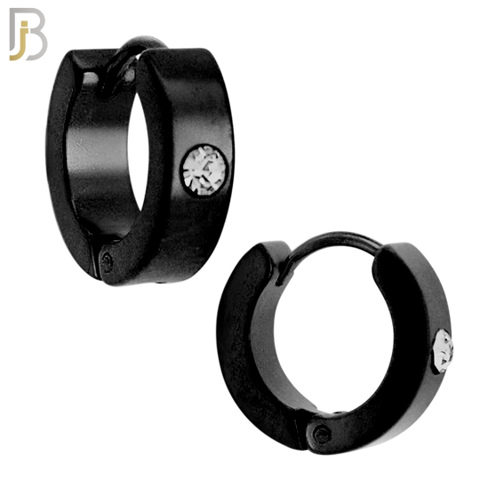 ES116K - 316L Black Plated Stainless Steel Plain Huggies with Single Zircon Clip On image 2