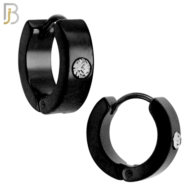 ES116K - 316L Black Plated Stainless Steel Plain Huggies with Single Zircon Clip On image 2