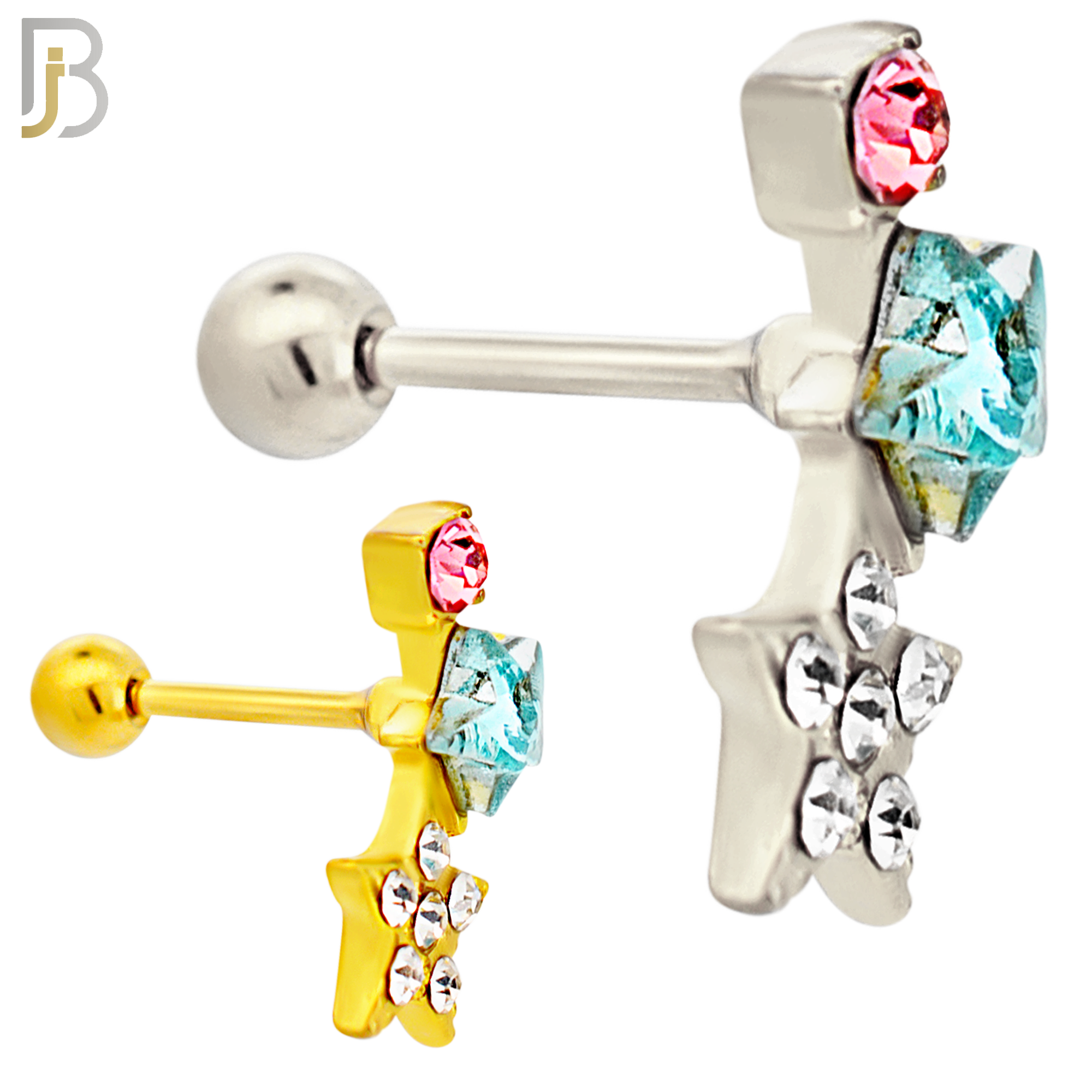 TB124 - 316L Stainless Steel Double Star Tragus/Cartilage Barbell (Pack of 6) image 0