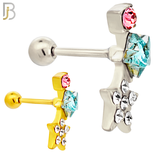 TB124 - 316L Stainless Steel Double Star Tragus/Cartilage Barbell (Pack of 6) image 0