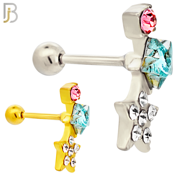 TB124 - 316L Stainless Steel Double Star Tragus/Cartilage Barbell (Pack of 6) image 0