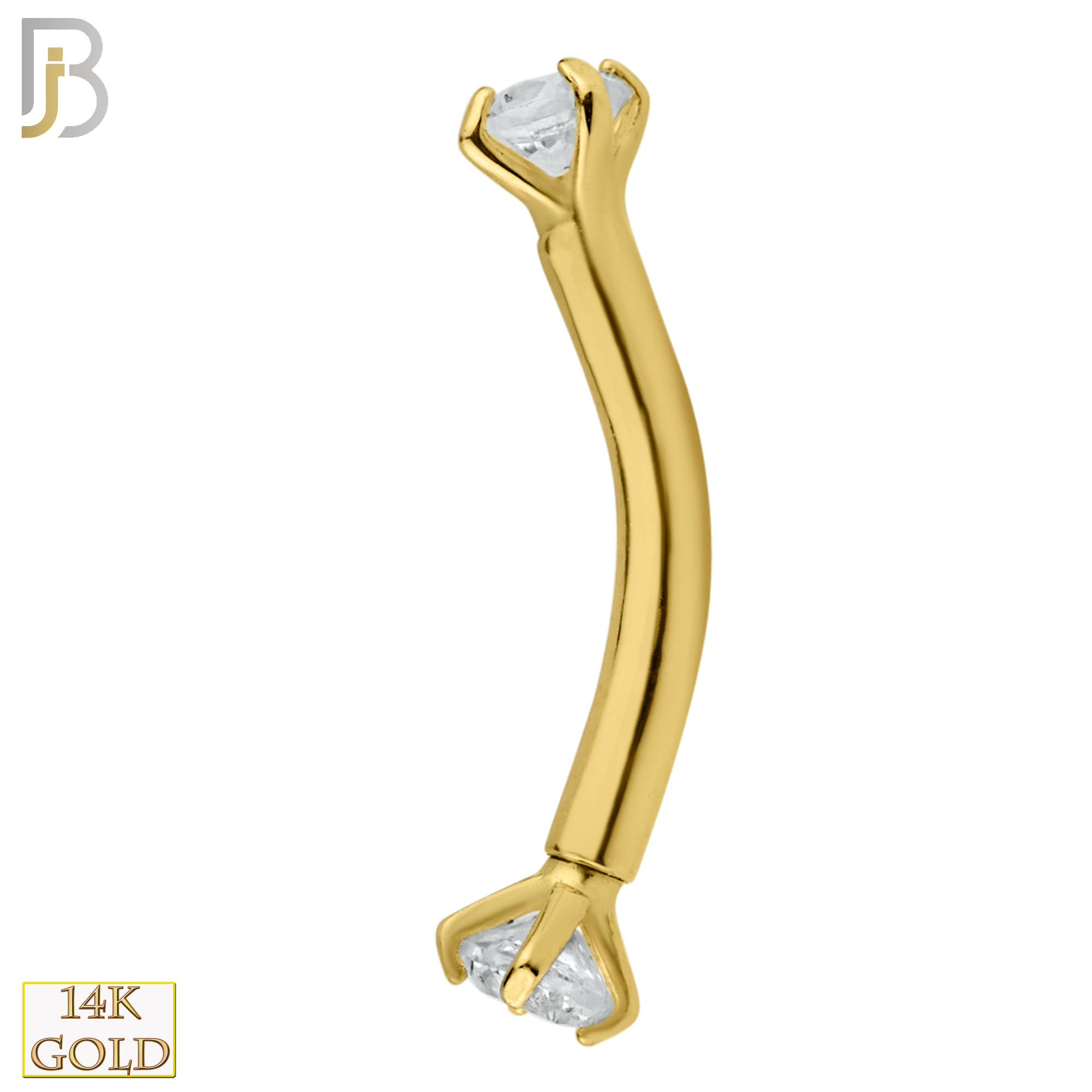 14-EC04 - 14k Solid Gold Eyebrow Prong Setting Zircon Design Internal Threaded Screw image 1