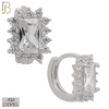 925-ES277- .925 Sterling Silver Rectangle Prong Multi Zircon Design Huggies Hoops Earrings Stud image 1