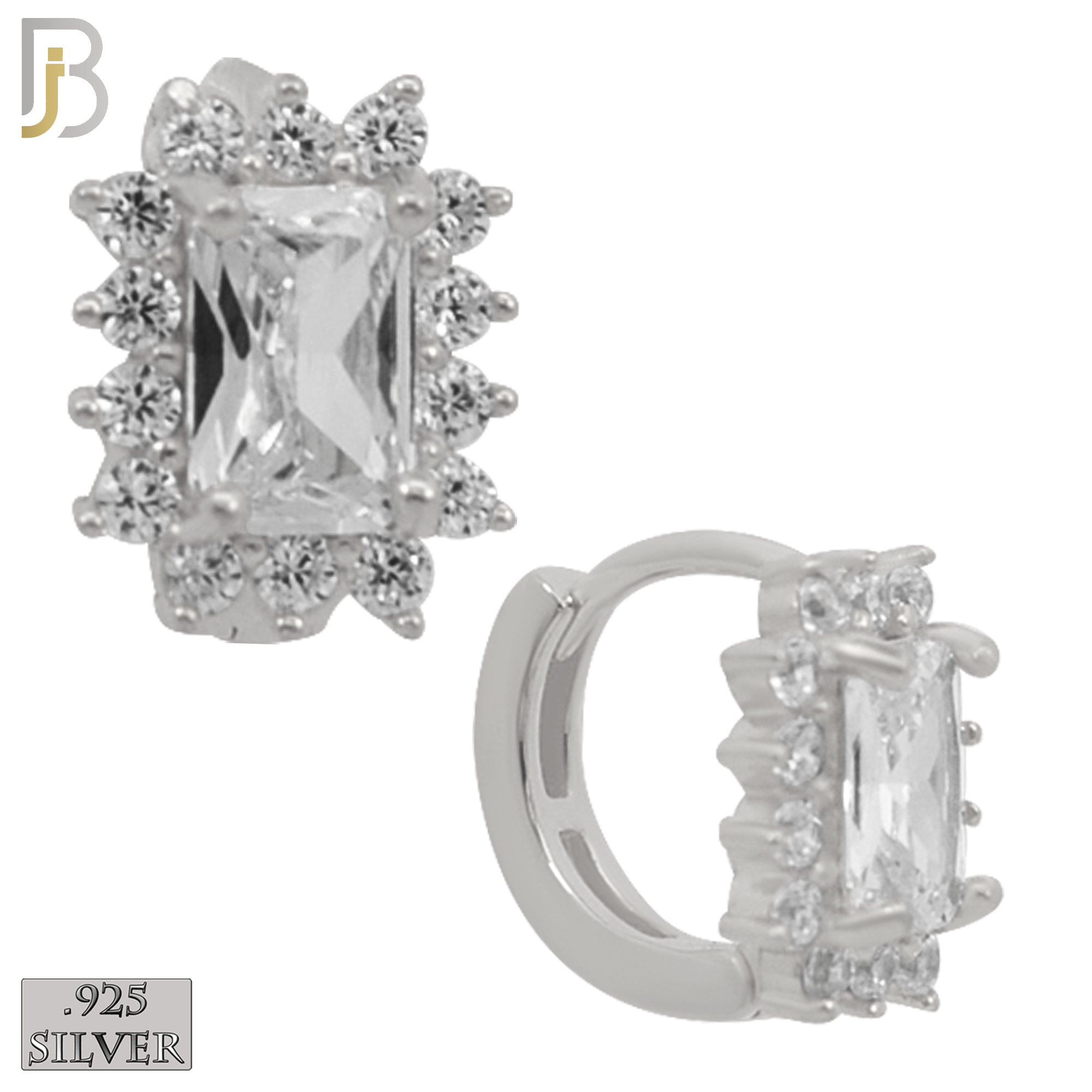 925-ES277- .925 Sterling Silver Rectangle Prong Multi Zircon Design Huggies Hoops Earrings Stud image 1