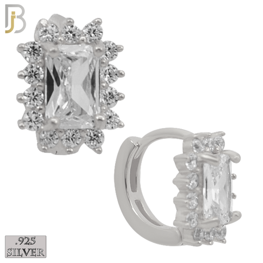 925-ES277- .925 Sterling Silver Rectangle Prong Multi Zircon Design Huggies Hoops Earrings Stud image 1