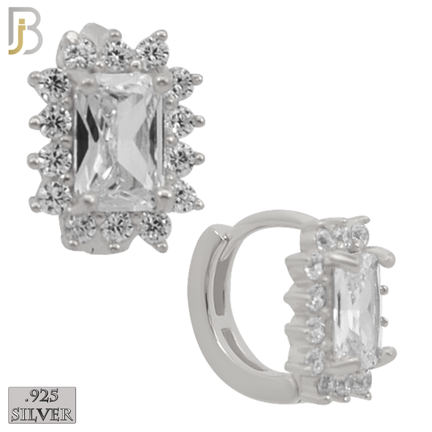 925-ES277- .925 Sterling Silver Rectangle Prong Multi Zircon Design Huggies Hoops Earrings Stud image 1
