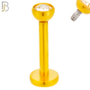 LB07G - 316L Surgical Steel Gold Plated Bar Press Fit Zircon Bezel Monroe Labret Screw Internally Threaded  Flat Back (PACK OF 6) image 3