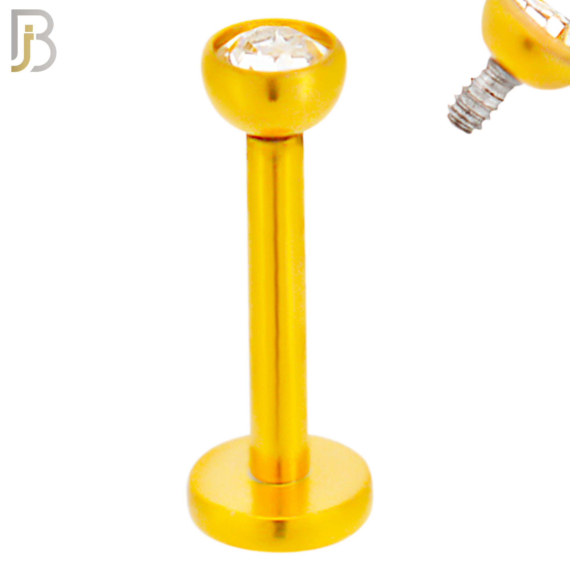 LB07G - 316L Surgical Steel Gold Plated Bar Press Fit Zircon Bezel Monroe Labret Screw Internally Threaded  Flat Back (PACK OF 6) image 3