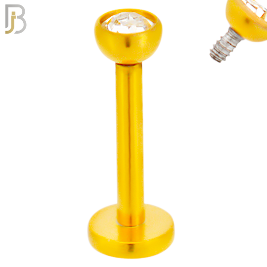 LB07G - 316L Surgical Steel Gold Plated Bar Press Fit Zircon Bezel Monroe Labret Screw Internally Threaded  Flat Back (PACK OF 6) image 3