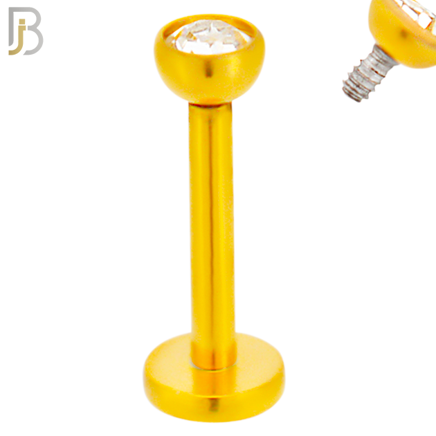 LB07G - 316L Surgical Steel Gold Plated Bar Press Fit Zircon Bezel Monroe Labret Screw Internally Threaded  Flat Back (PACK OF 6) image 3