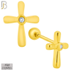 925-ES67 - Screw Ball Back - .925 Sterling Silver Cross Design Bezel Zircon Earring Stud image 2