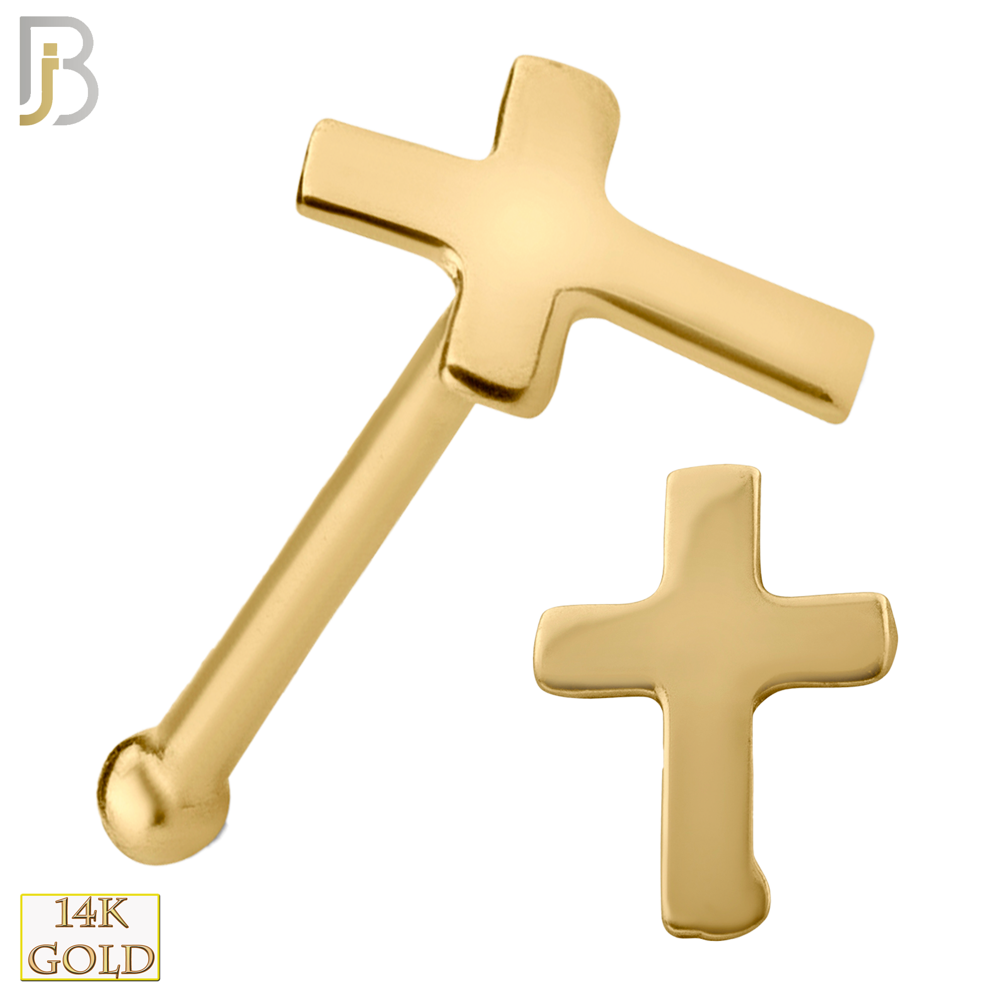 14-NR21BY - 14k Solid Gold Nose Bone Plain Cross Design image 0