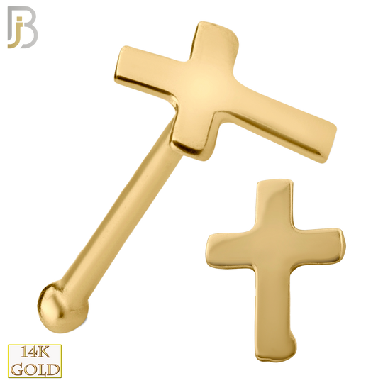 14-NR21BY - 14k Solid Gold Nose Bone Plain Cross Design image 0