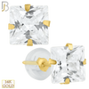 14-ES09YC - 14k Yellow Gold Silicone Back Stud Earrings Stamping Prong Setting with Square Clear Zircon image 1
