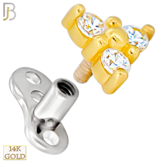 14-G23-DM19 - 14k Titanium Anchor and 14k Gold Top Three CZ in Prong Setting Dermal - Internally Threaded image 1