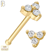14-NR20BYD - 14k Yellow Gold Prong Setting Three Stone Triangle Shape Nose Bone with SI1 Diamonds - 3.3mm image