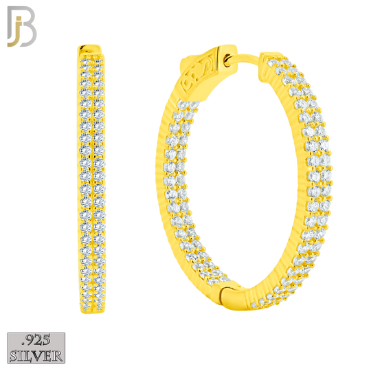 925-ES250 - .925 Sterling Silver Latch Back Hoop Earrings With Two Rows of Zircon image 1