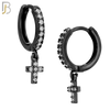 ES109 - 316L Stainless Steel Dangling Cross with Zircon Huggies Clip On image 2