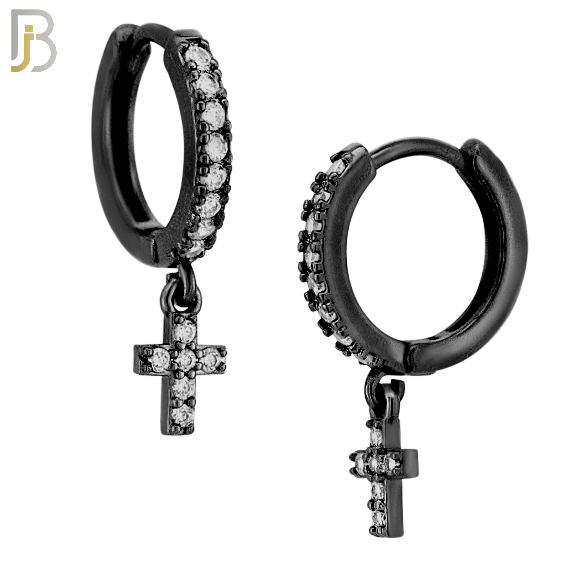 ES109 - 316L Stainless Steel Dangling Cross with Zircon Huggies Clip On image 2