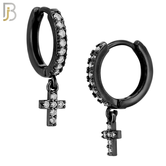 ES109 - 316L Stainless Steel Dangling Cross with Zircon Huggies Clip On image 2