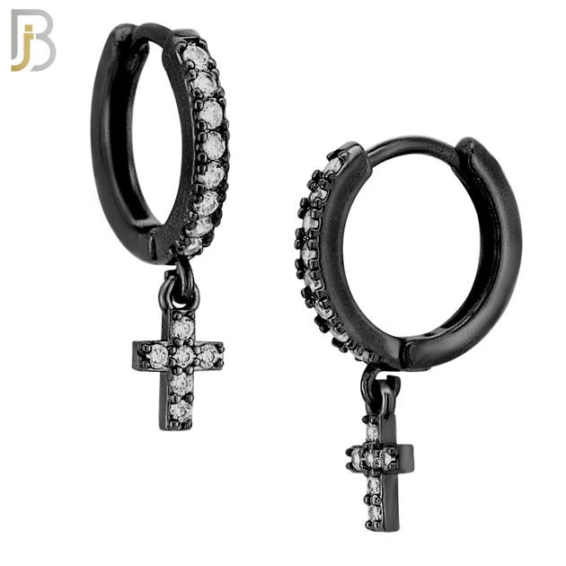 ES109 - 316L Stainless Steel Dangling Cross with Zircon Huggies Clip On image 2