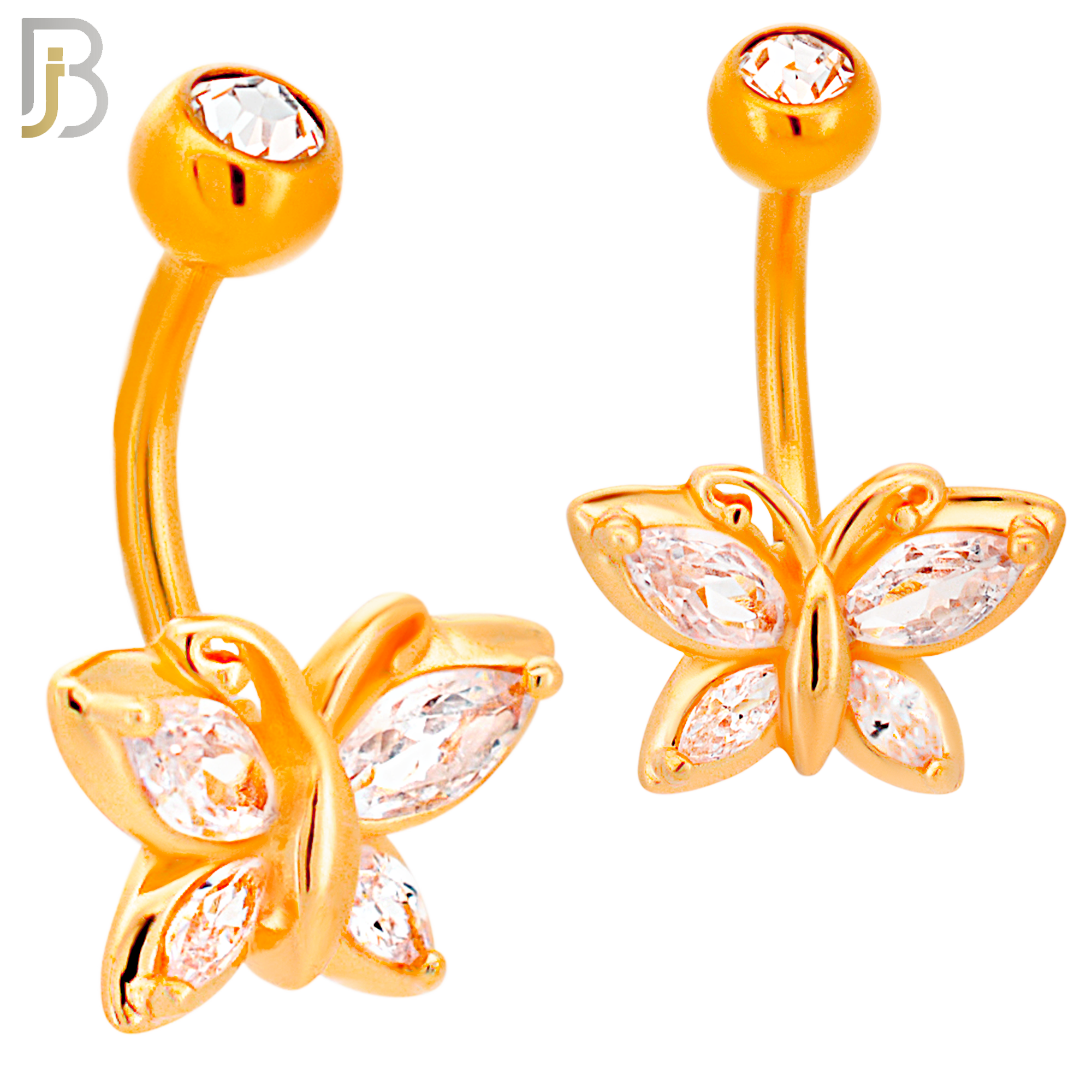 NB69 -  316L Stainless Steel Banana Belly Ring with Butterfly Design Cubic Zirconia image 3