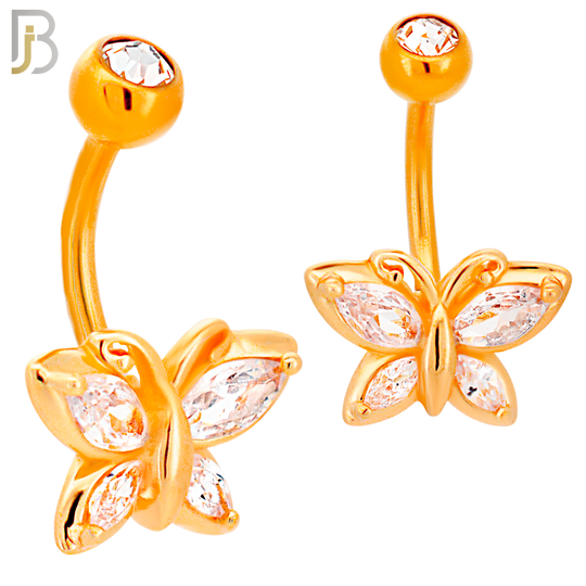 NB69 -  316L Stainless Steel Banana Belly Ring with Butterfly Design Cubic Zirconia image 3