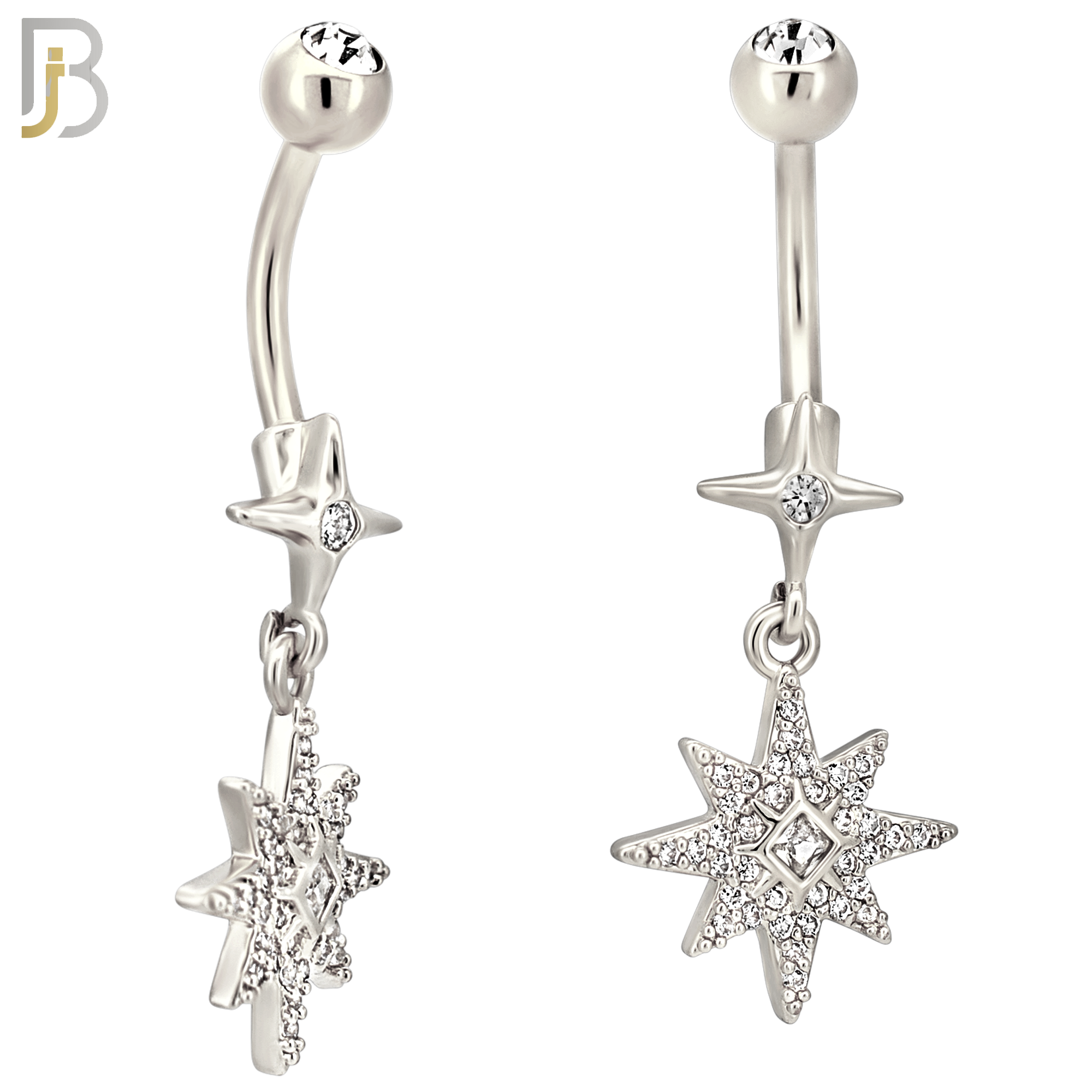 N0147 - 316L Surgical Steel Dangling CZ Studded Starburst Belly Ring image 1