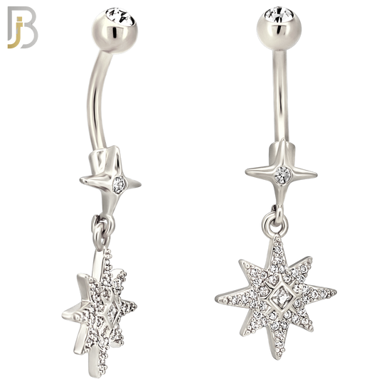 N0147 - 316L Surgical Steel Dangling CZ Studded Starburst Belly Ring image 1