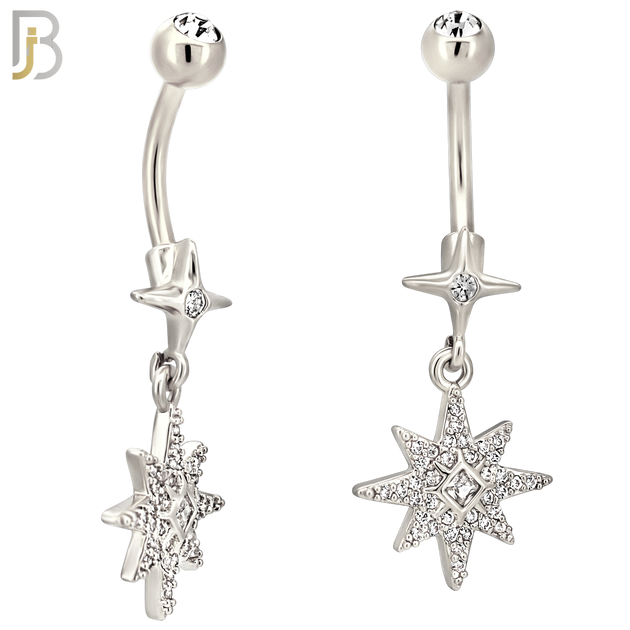 N0147 - 316L Surgical Steel Dangling CZ Studded Starburst Belly Ring image 1