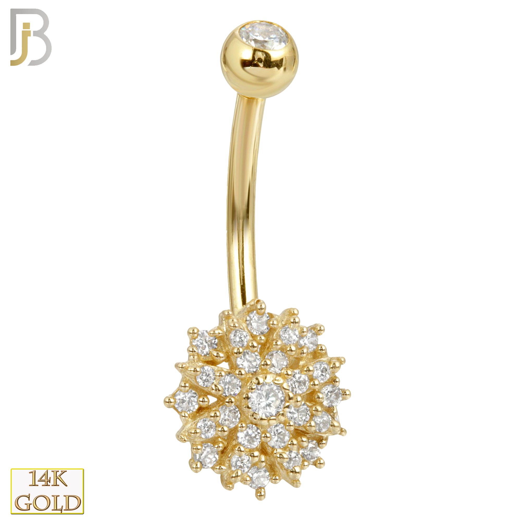14-NB17 - 14k Solid Gold Banana Belly Ring with 10mm Flower Design image 0