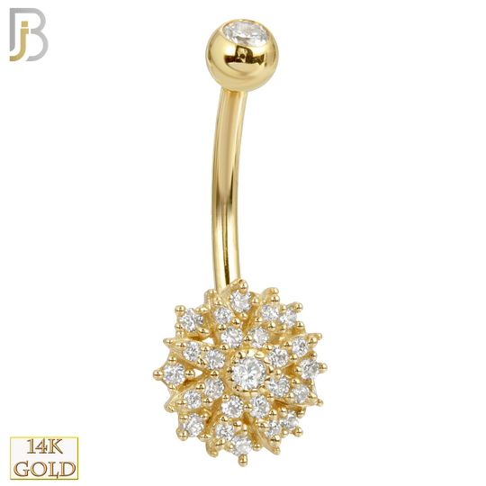 14-NB17 - 14k Solid Gold Banana Belly Ring with 10mm Flower Design image 0