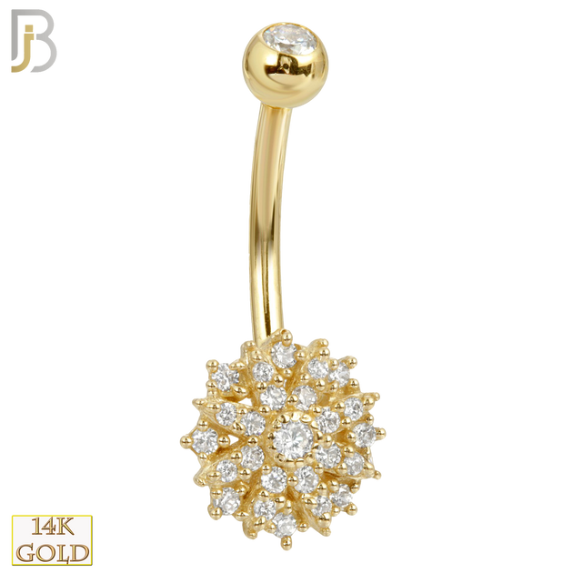 14-NB17 - 14k Solid Gold Banana Belly Ring with 10mm Flower Design image 0
