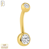 14-NB26 - 14k Solid Gold Double Gem Bezel Zircon Plain Banana Belly Ring image 1