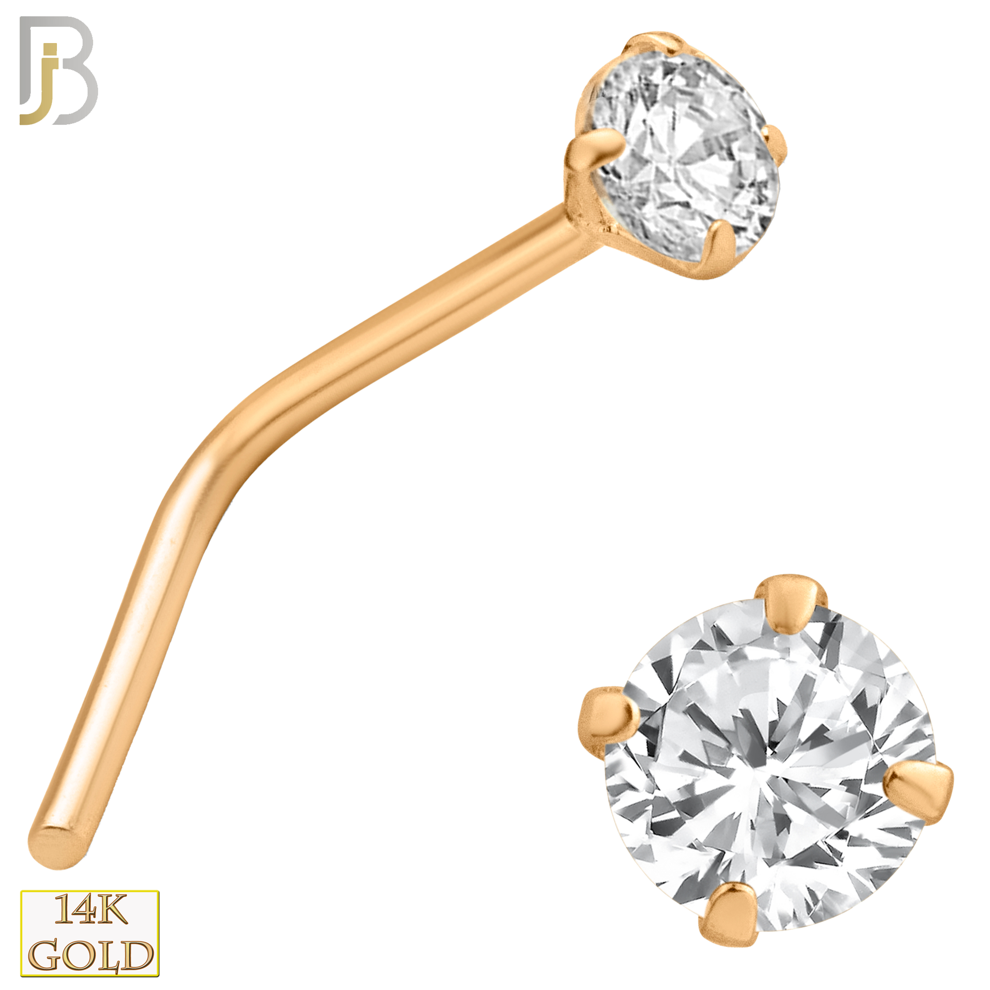 14-NR10CR-20 - 20g Thickness 14k Solid Rose Gold Prong Setting  Round Cubic Zircona L-Shape image 5