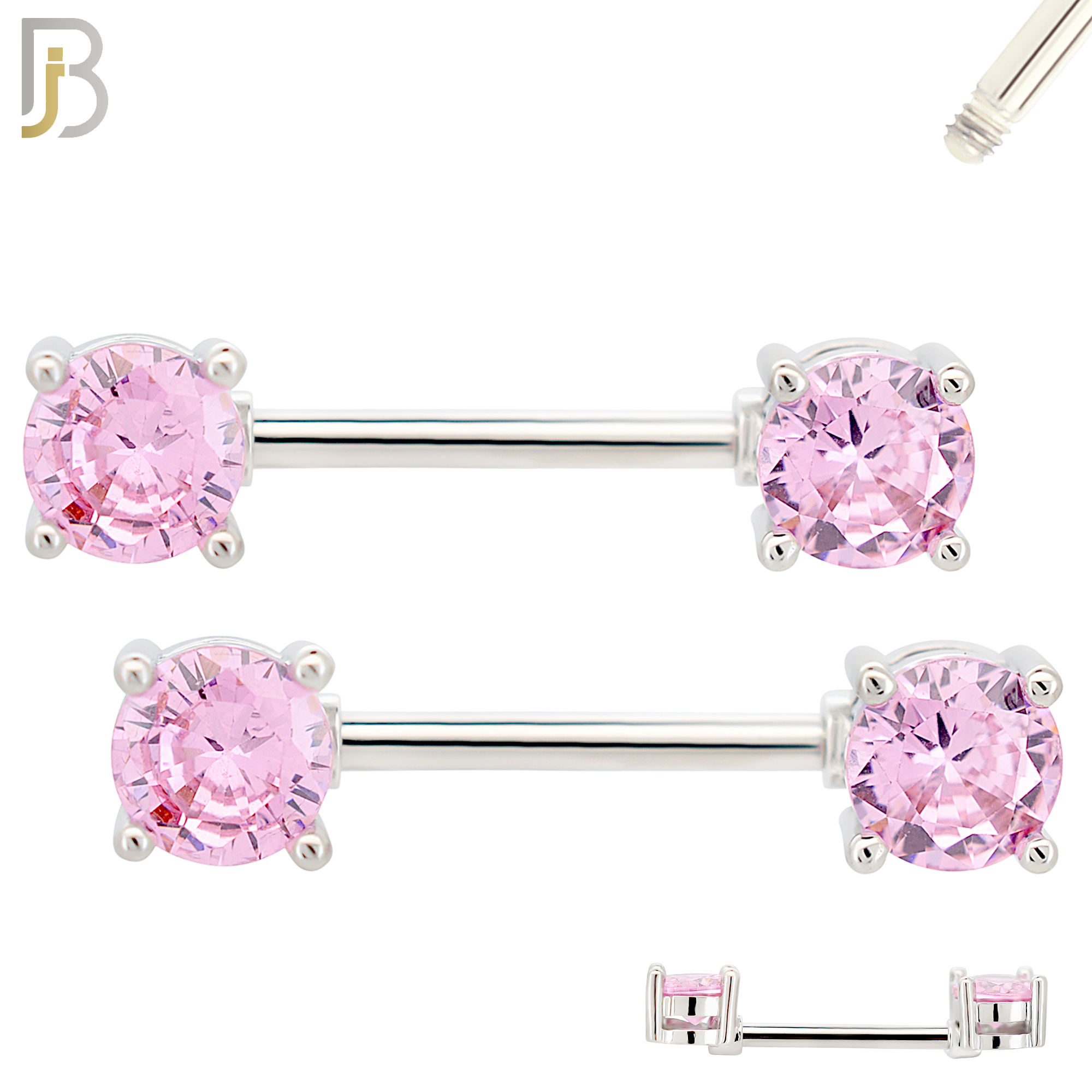 NP02S - 316L Surgical Steel Screw Prong Round Zircon Nipple Ring Piercing image 9