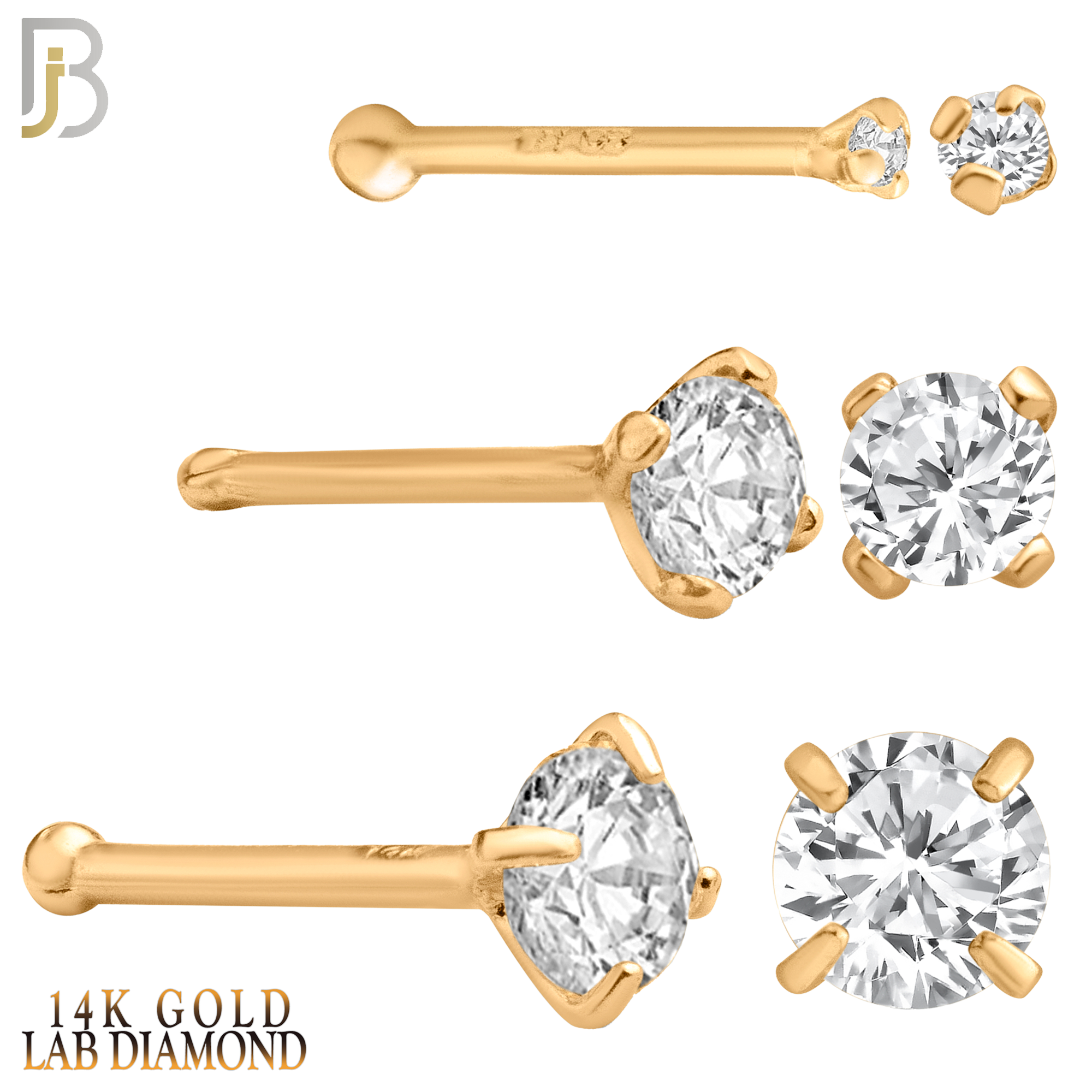 14-NR01L - 14k Solid Gold Prong Round Lab Diamond Jewelry Nose Bone image 2